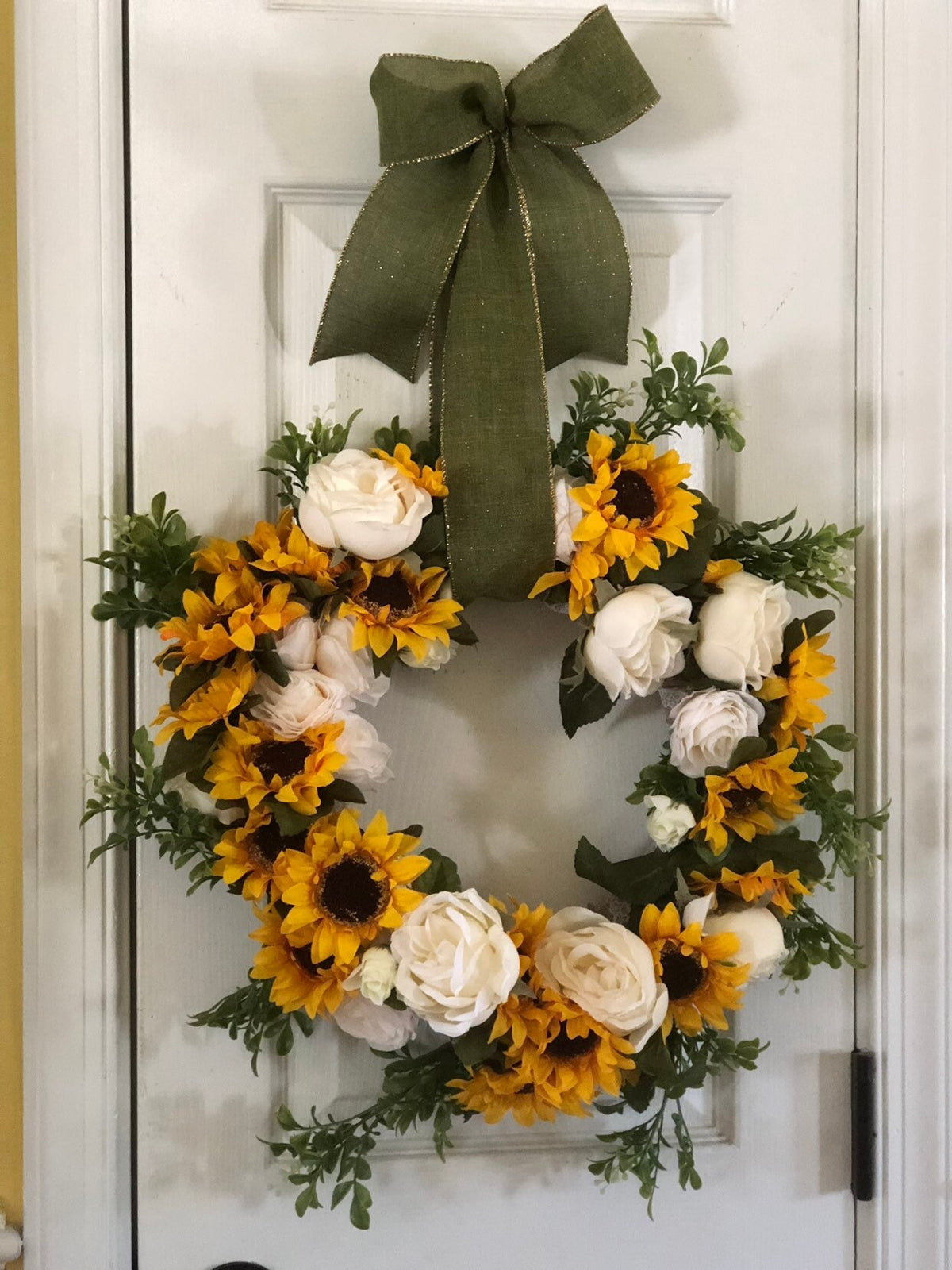 Sunflower White Roses Wreath, Fall Elegance, weddings, country living