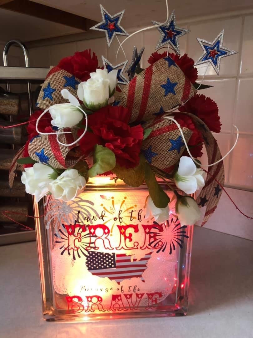 4th of July Light Box, Lantern, Glass Block Box
