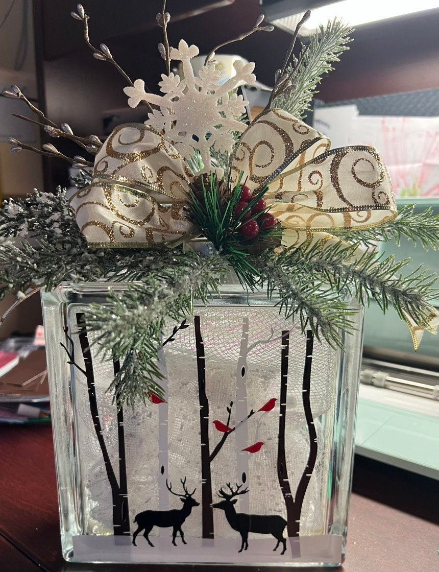 Winter Theme Light Box, Birch Trees, Cardinals,Deer, Night Lights