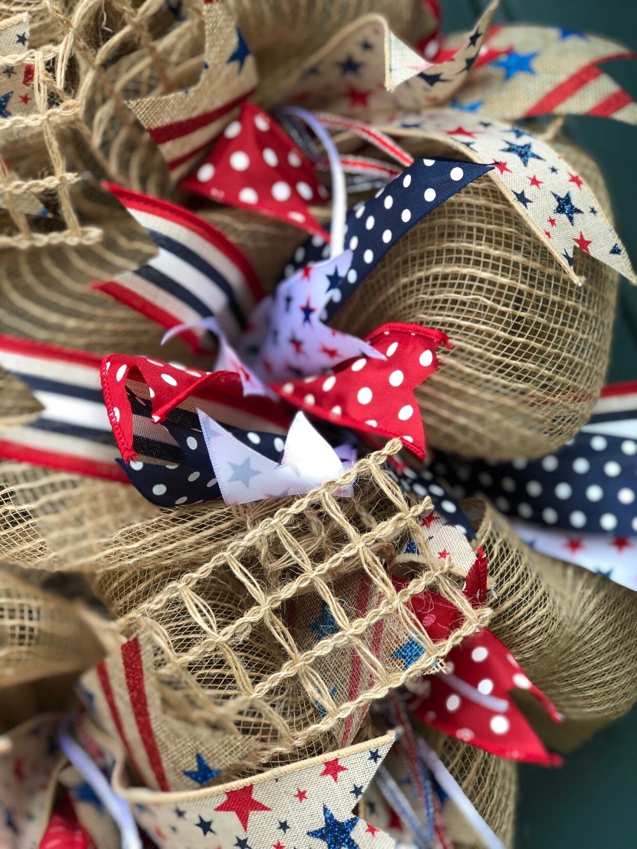 Patriotic Wreath- 4th of July- Memorial, red white and blue, American front door wreath