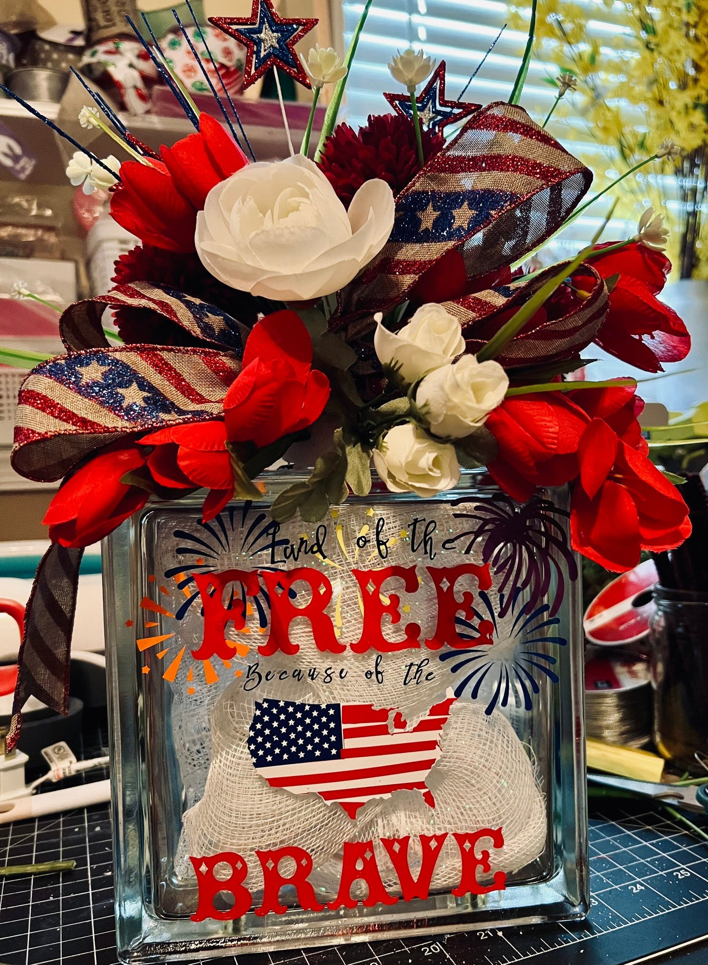 4th of July Light Box, Lantern, Glass Block Box