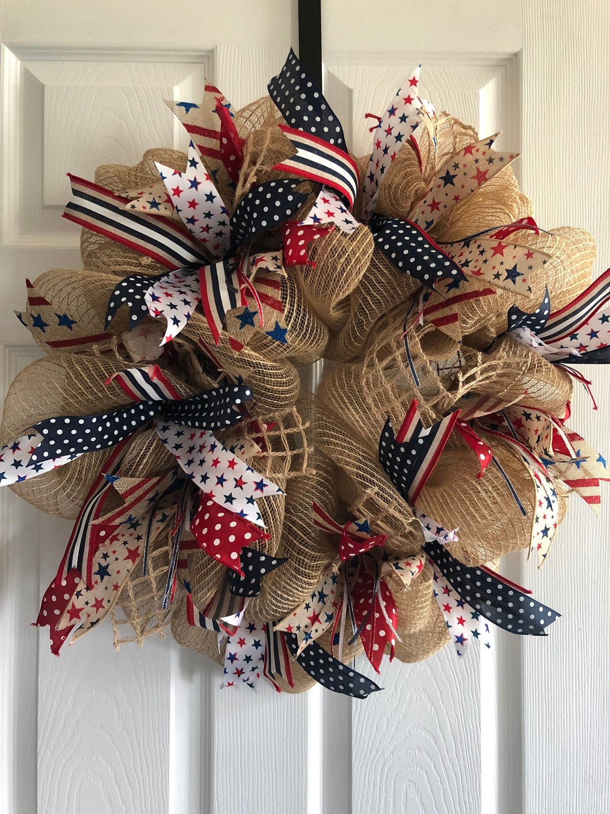 Patriotic Wreath- 4th of July- Memorial, red white and blue, American front door wreath