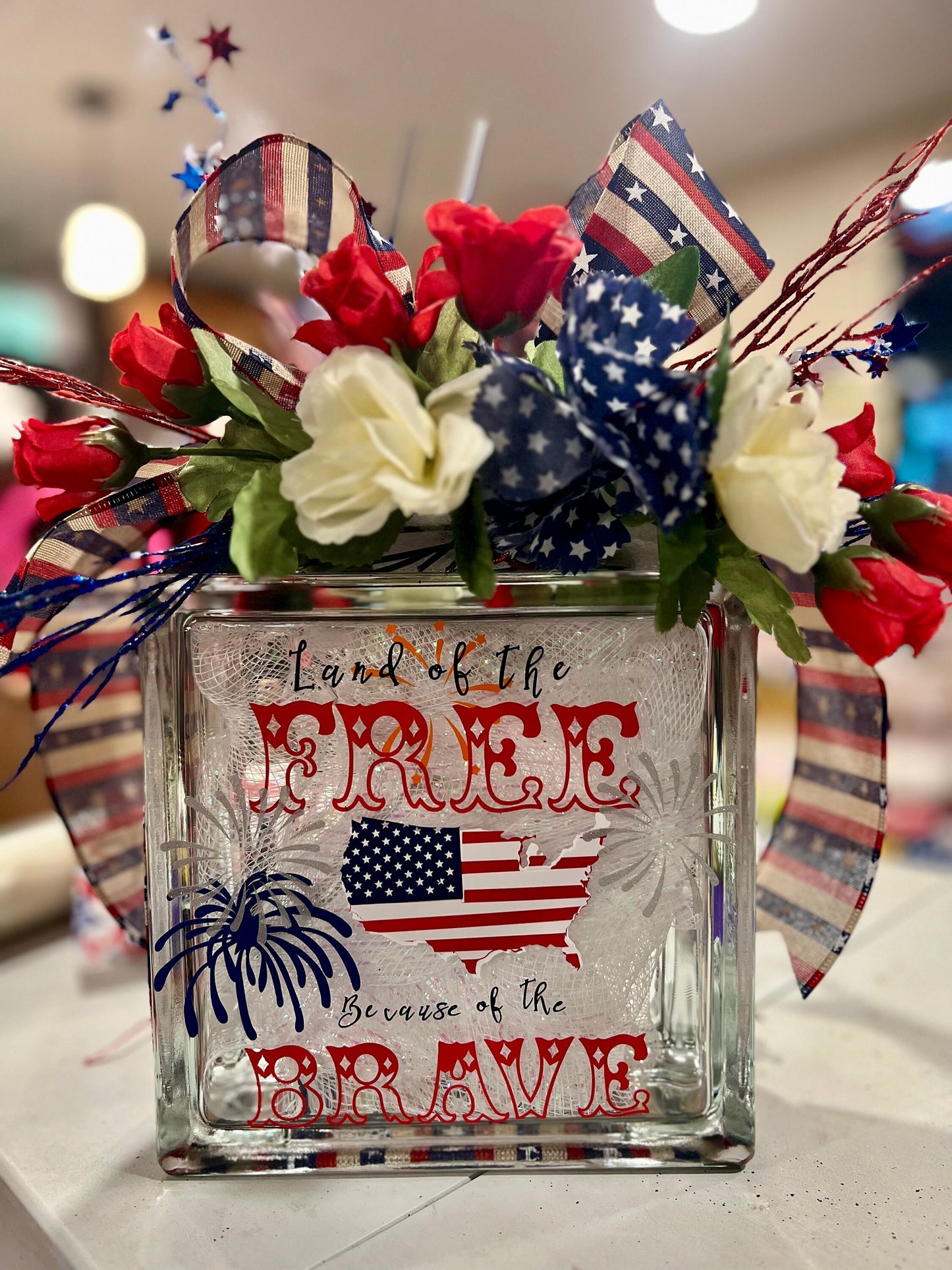 4th of July Light Box, Lantern, Glass Block Box