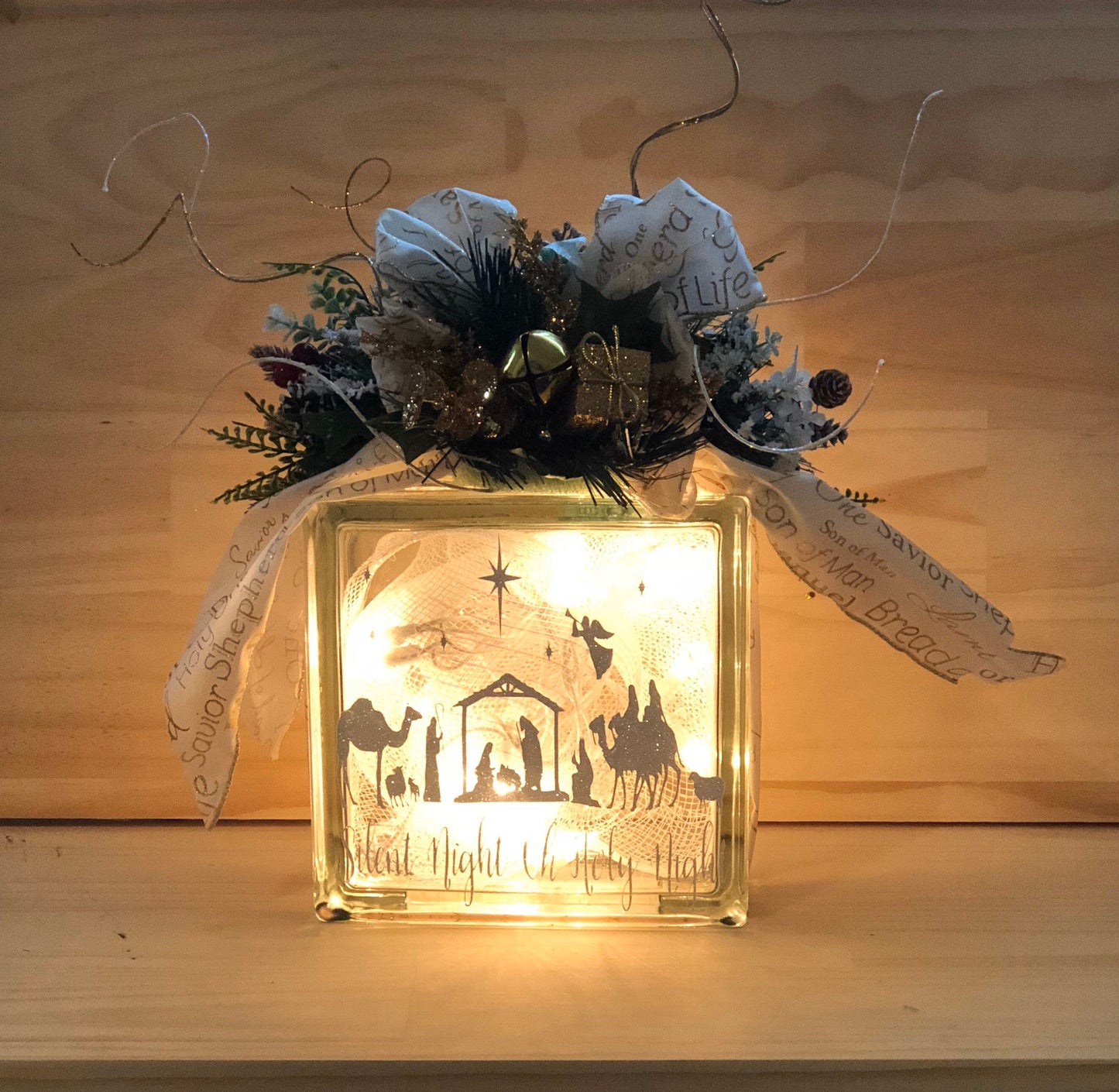Nativity Scene Christmas Lighted Glass Box