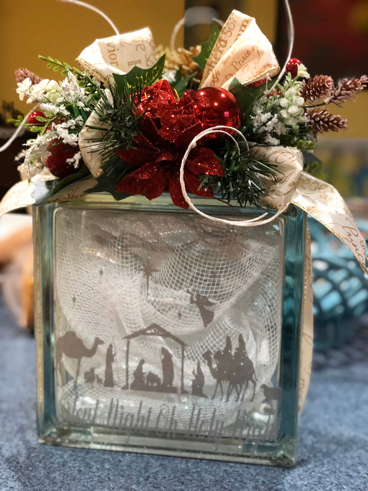Nativity Scene Christmas Lighted Glass Box