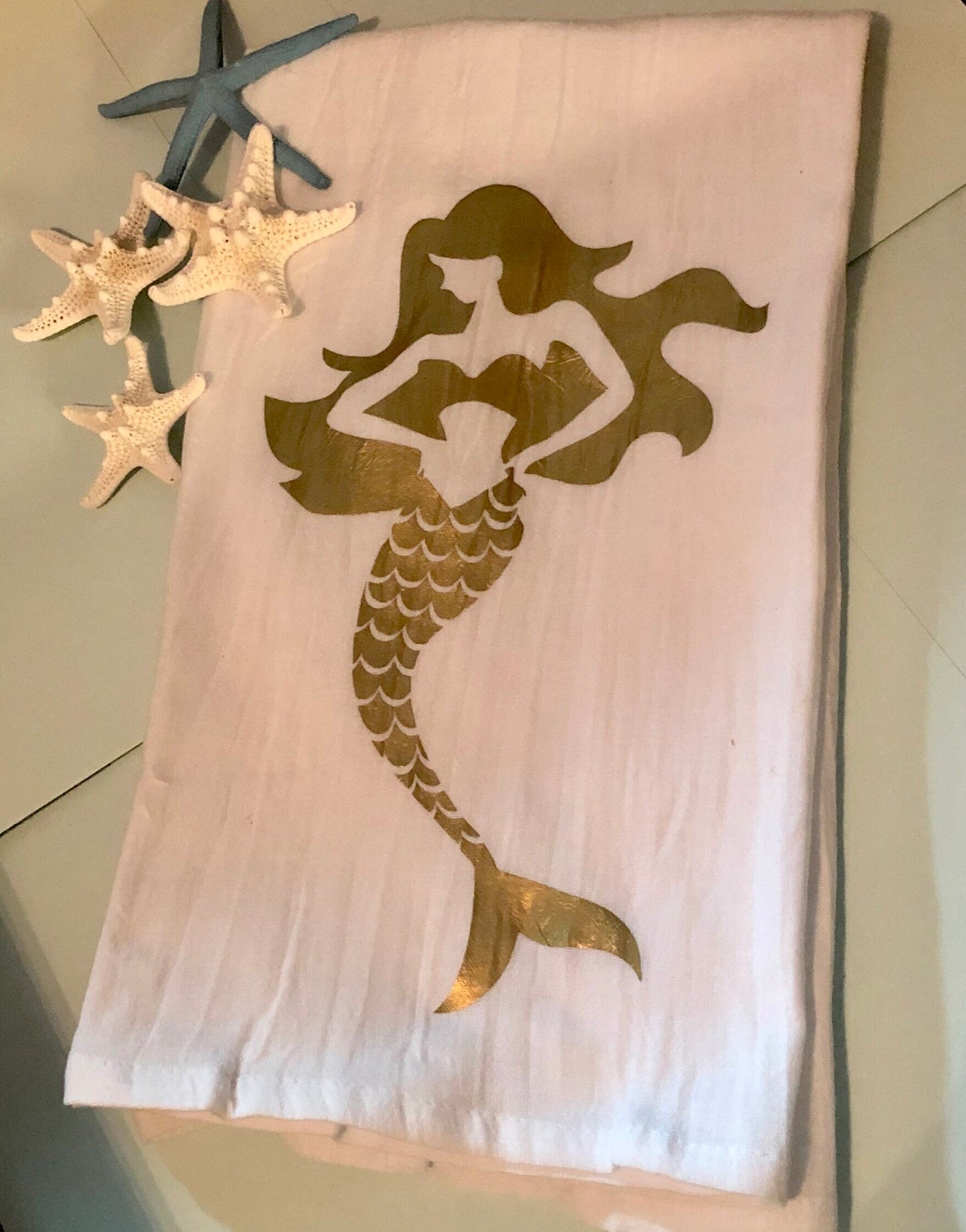 Mermaid under the Sea, Cotton, Tea Towel, Dish Towel linens