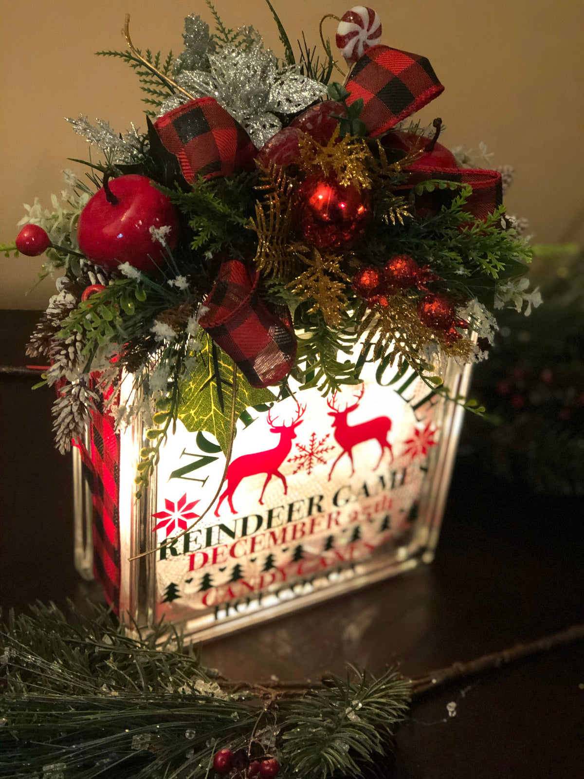 Reindeer Games, North Pole, Night Light, Light Glass Box