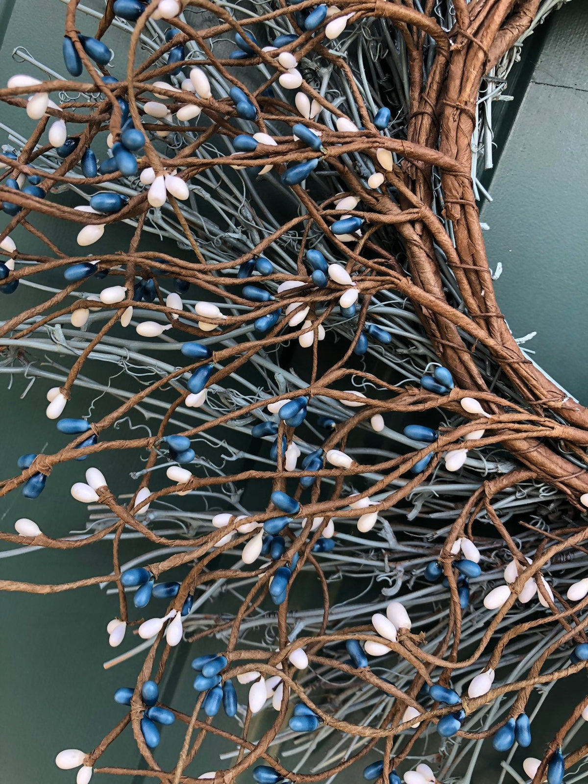 Blue, White and Gray Grapevine Wreath