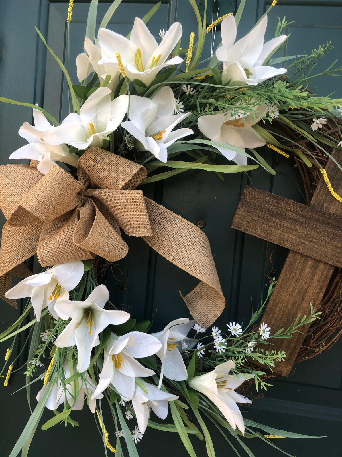 Easter Lily, Grapevine, Cross Wreath, Happy Easter Door Decor