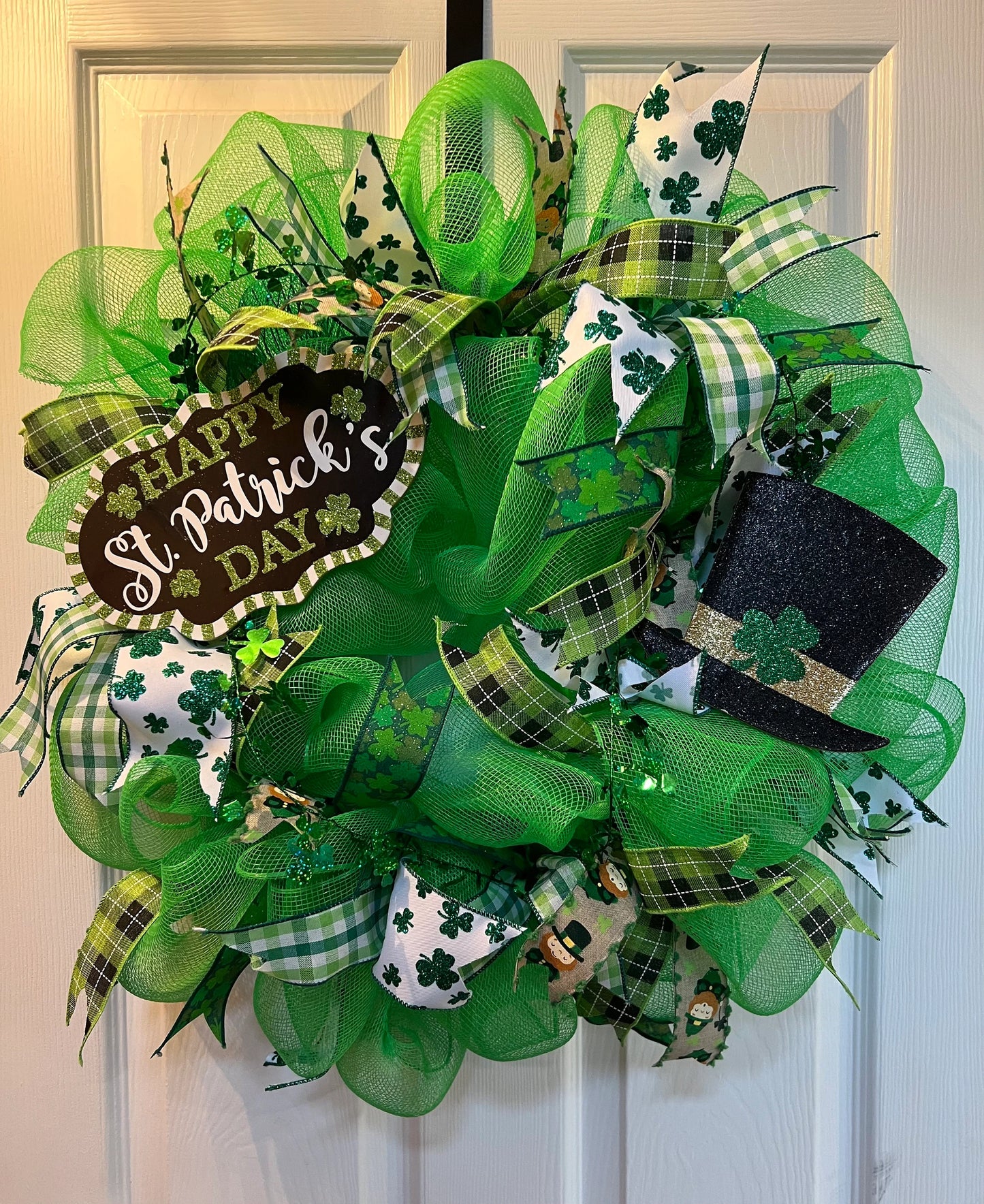 The Luck of the Irish, St Patrick's Day Green Shamrock Front Door Wreath