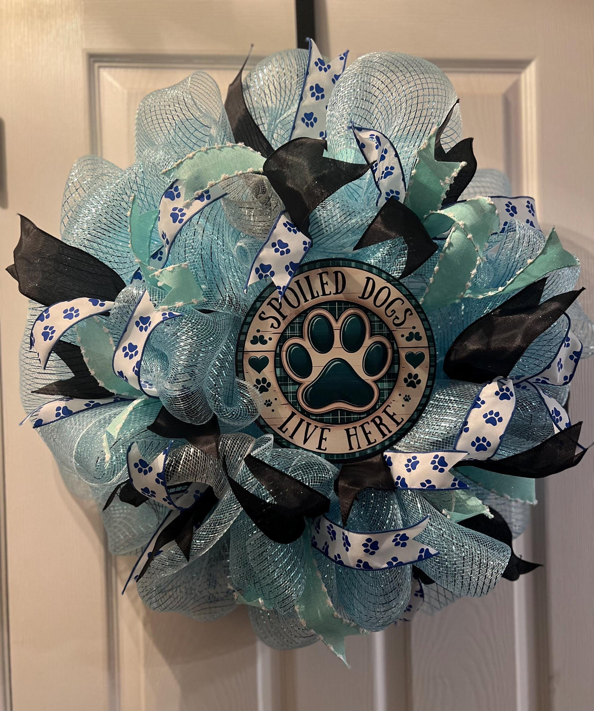Spoiled Rotten Dogs Live Here! Blue Front Door Wreath, Gift, Rescue