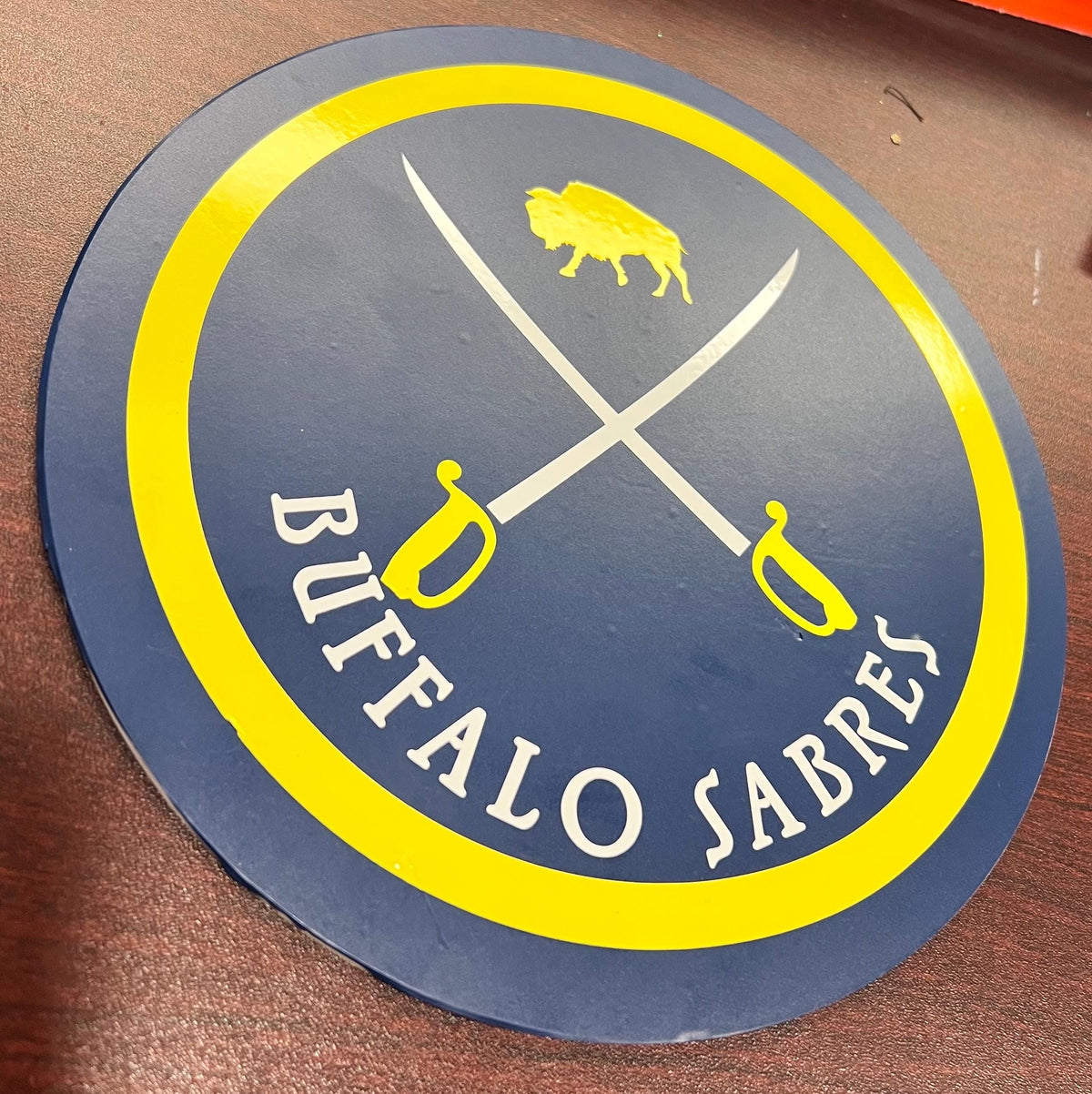 Buffalo Sabres Hockey Wreath with Blue, Gold and White.