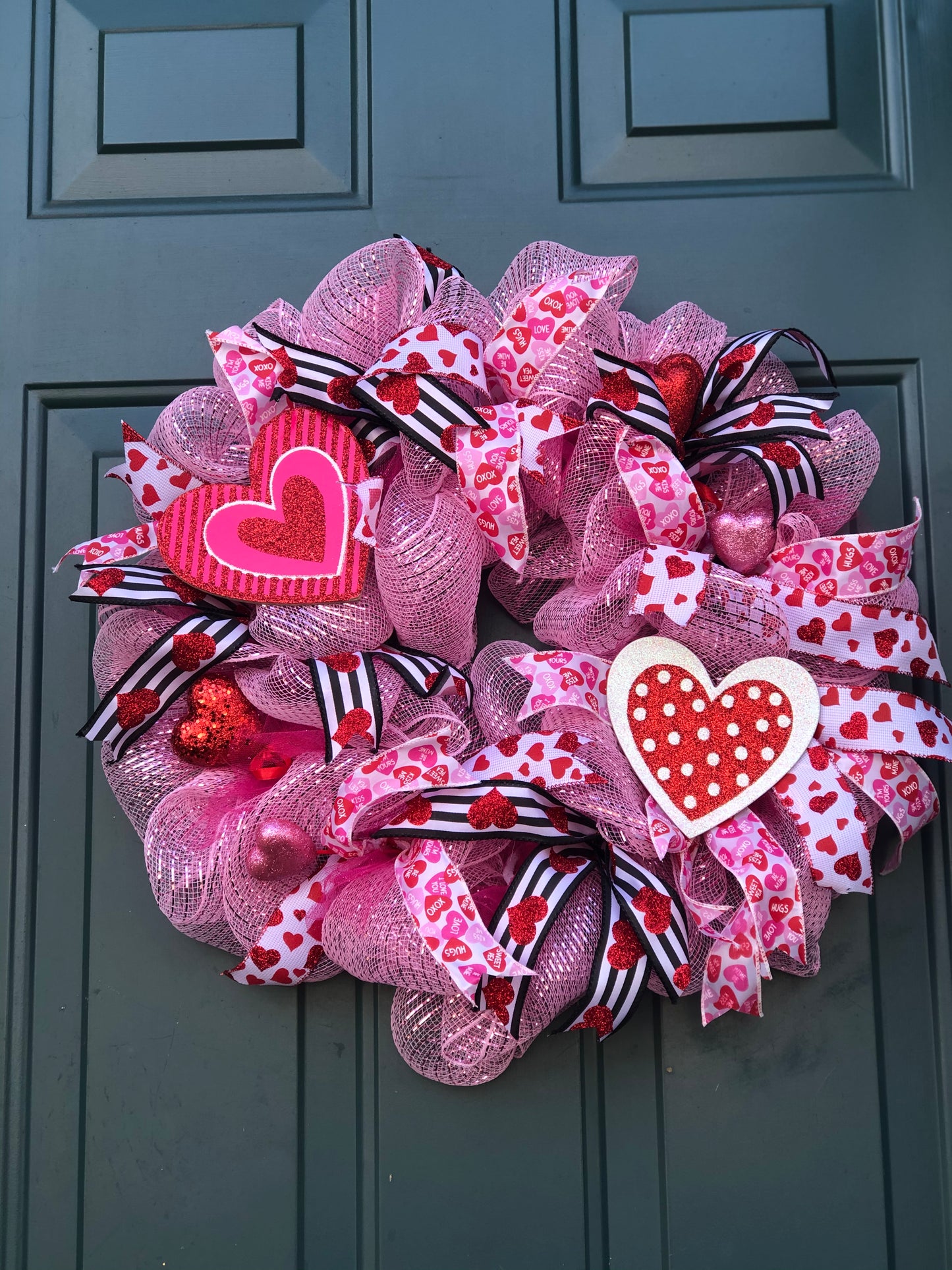 Pink Valentines Day Front Door Wreath, hearts and lots of love.