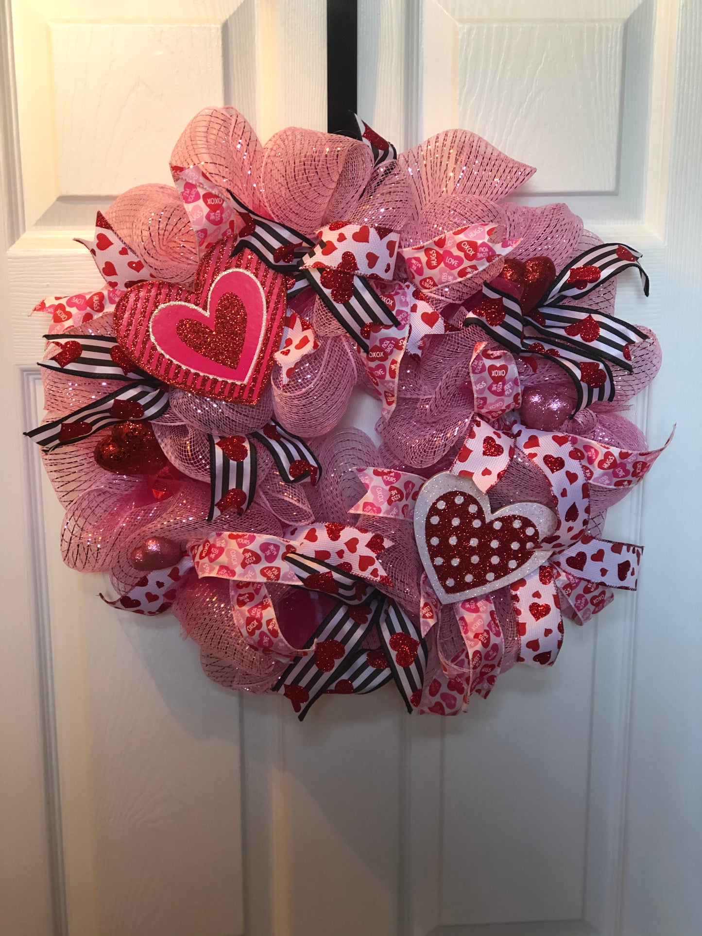 Pink Valentines Day Front Door Wreath, hearts and lots of love.