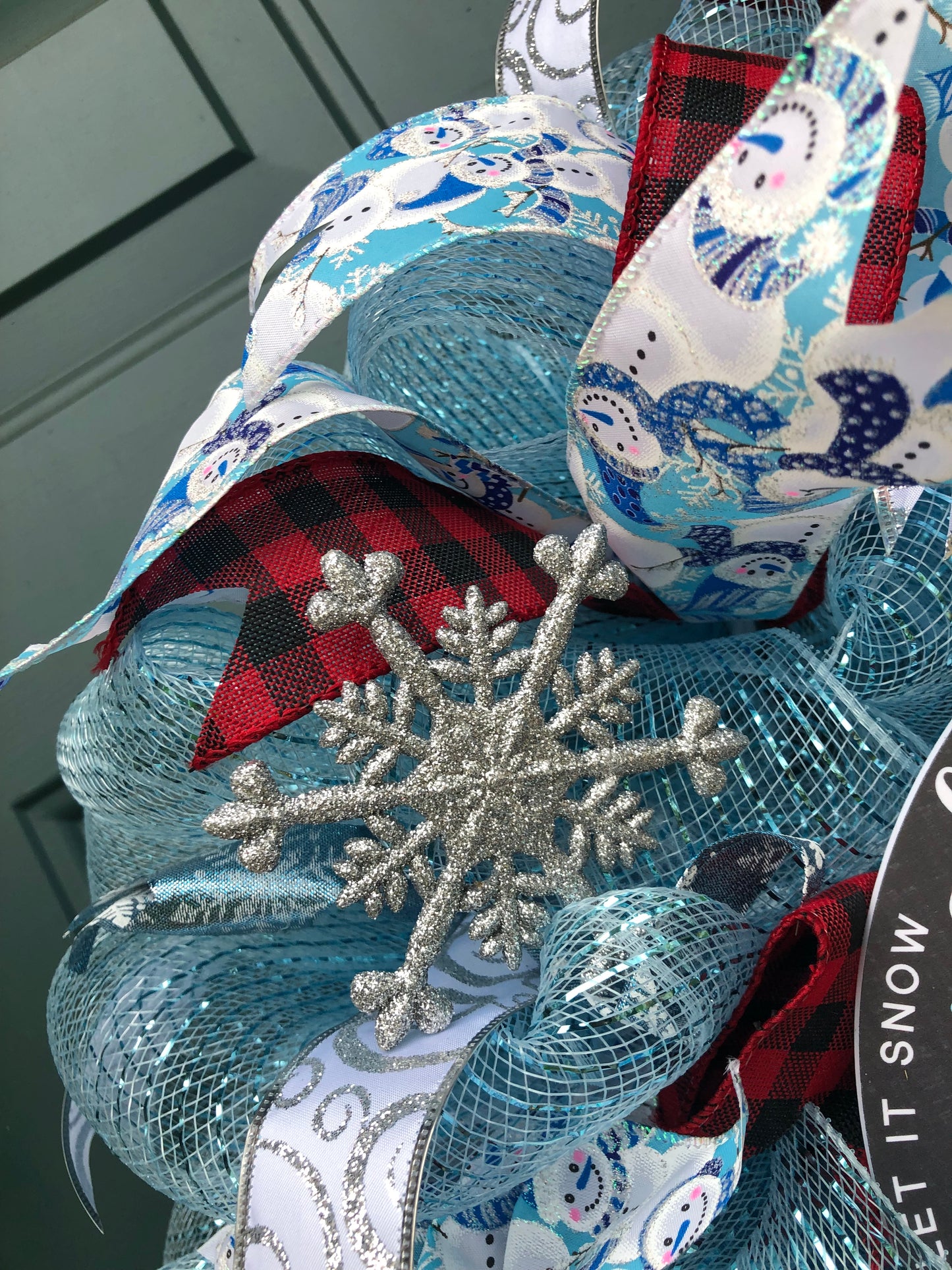 Winter Wonderland, Snowman, Blue Front Door Wreath