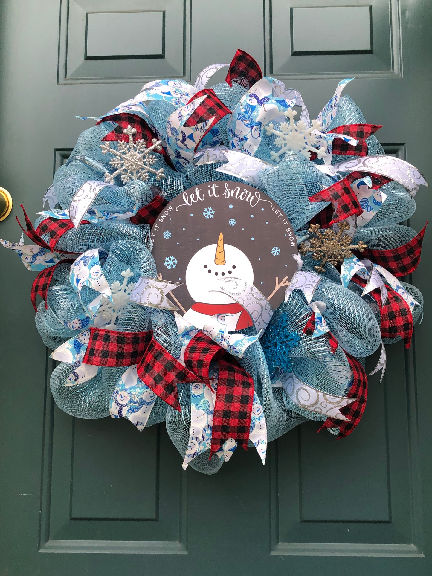 Winter Wonderland, Snowman, Blue Front Door Wreath