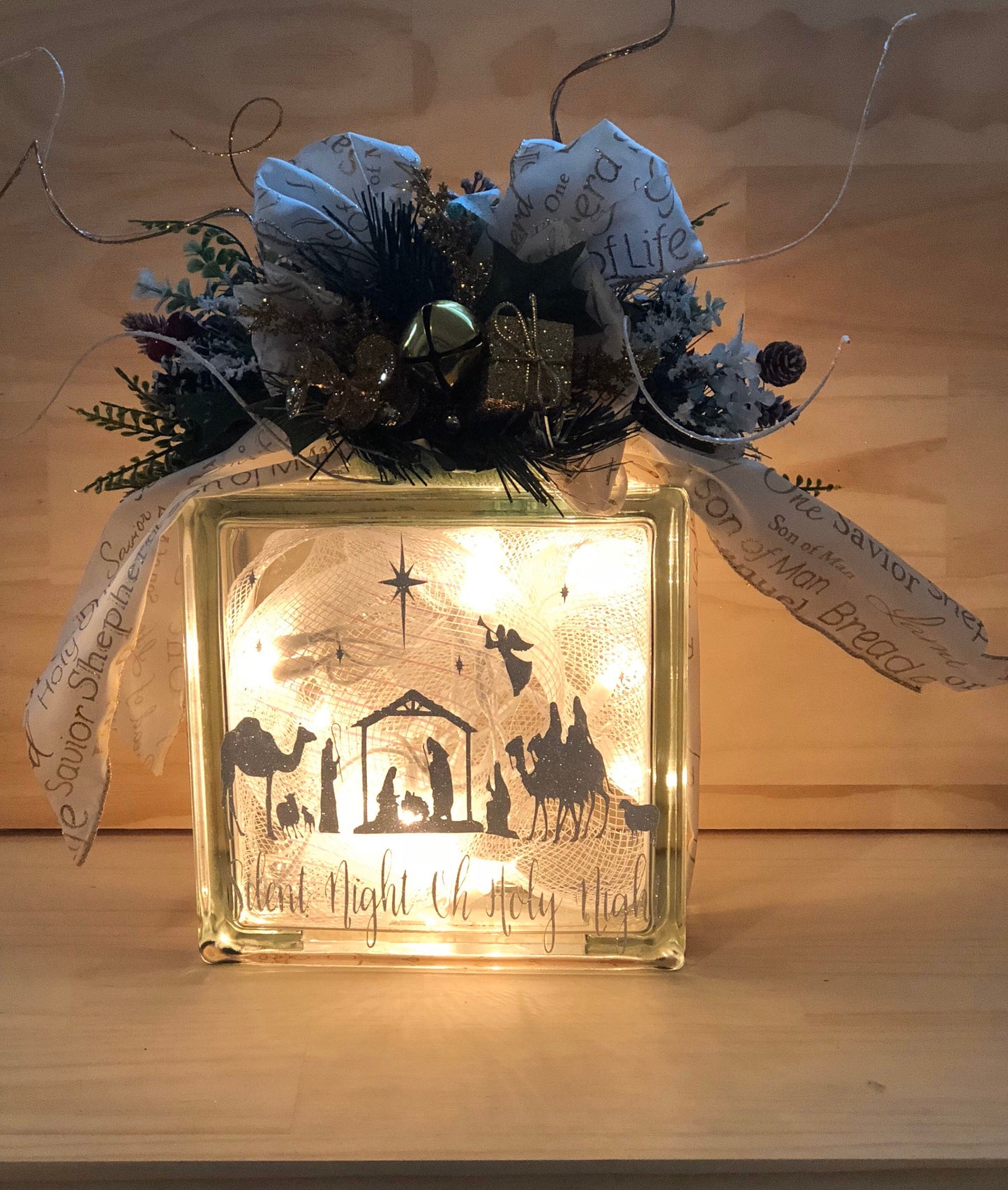 Nativity Scene Christmas Lighted Glass Box