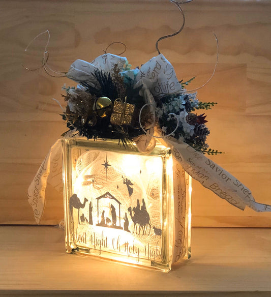 Nativity Scene Christmas Lighted Glass Box