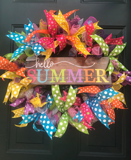 Hello Summer, Polka Dot, Colorful Wreath