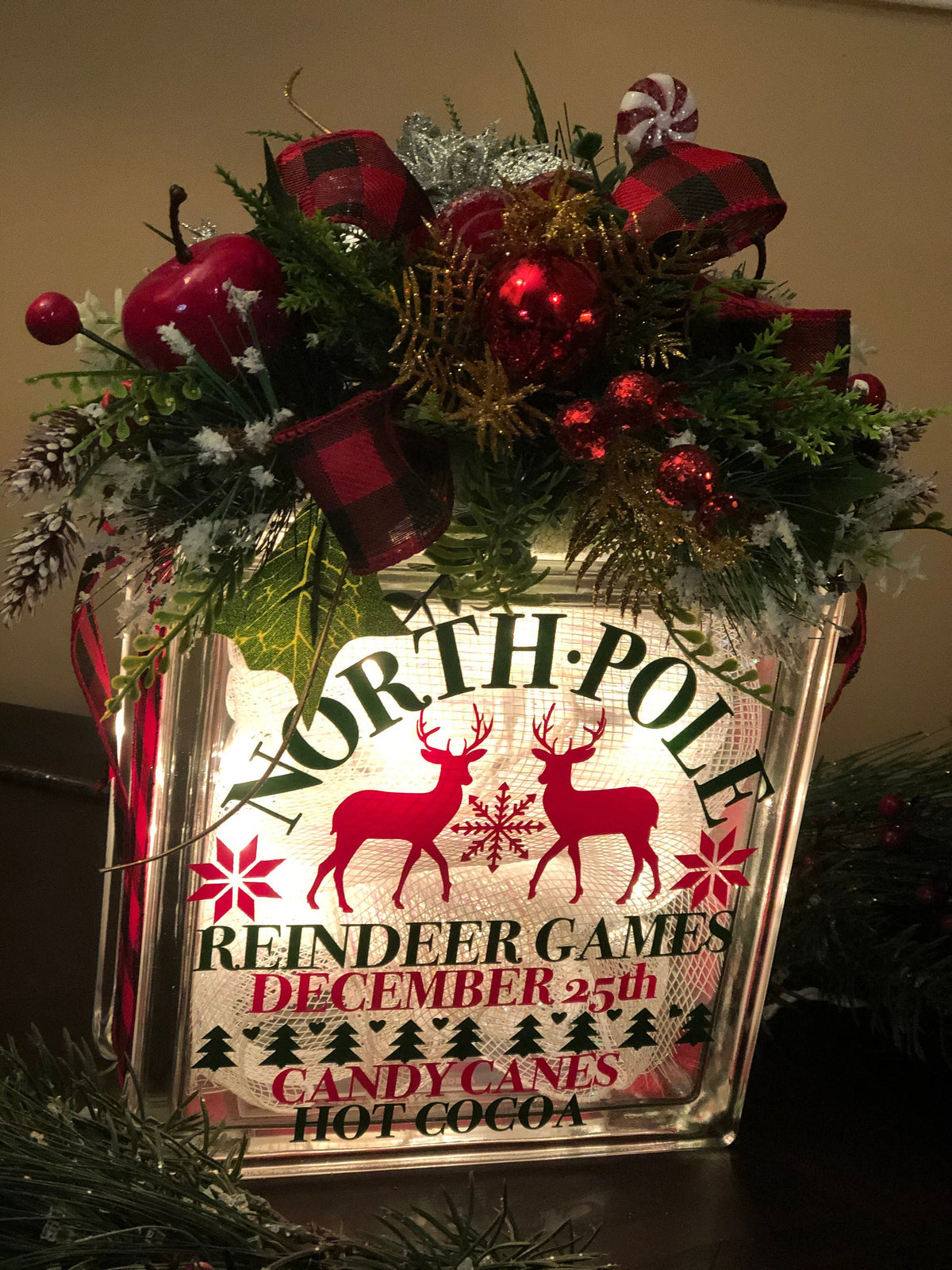 Reindeer Games, North Pole, Night Light, Light Glass Box