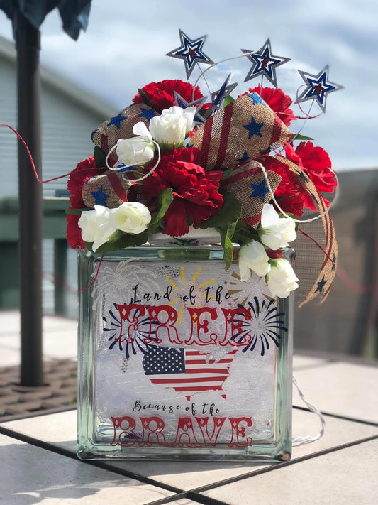 4th of July Light Box, Lantern, Glass Block Box
