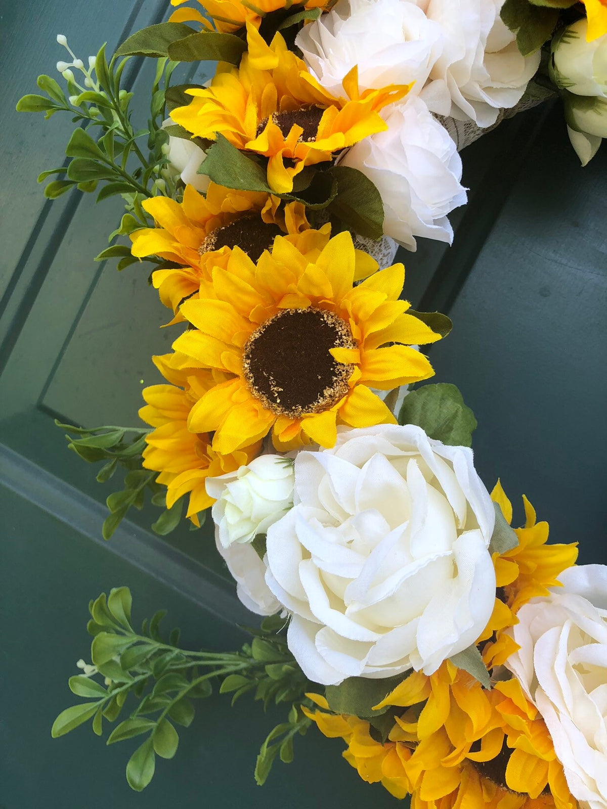 Sunflower White Roses Wreath, Fall Elegance, weddings, country living