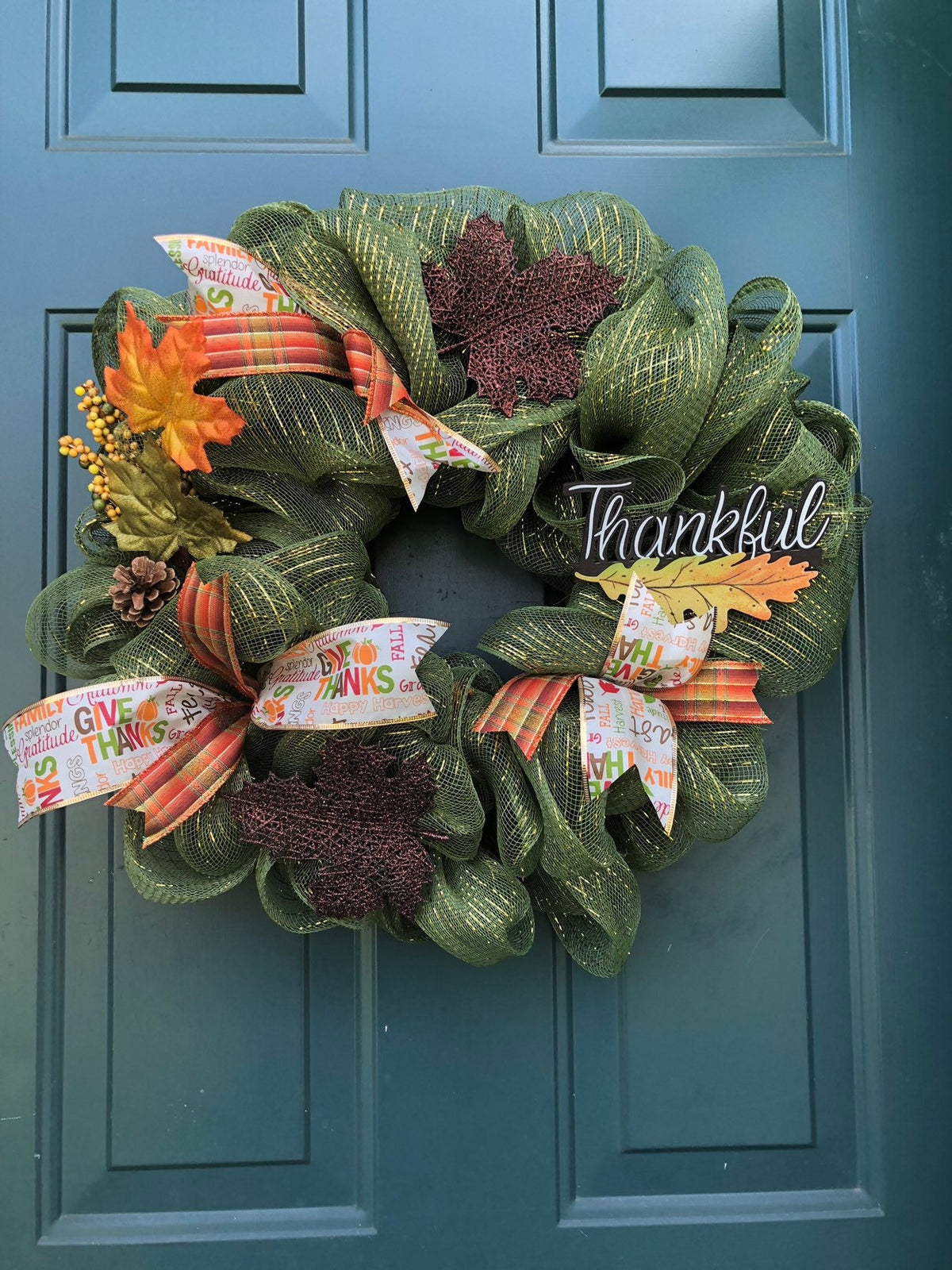 Thankful Wreath, green, leaves, Thanksgiving, Fall, housewarmings