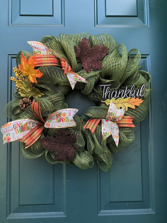 Thankful Wreath, green, leaves, Thanksgiving, Fall, housewarmings