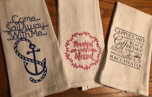 Extra Large Dish Towels, Flour Sack Towels, Printed,Nautical, Blessed, Coffee Shop, Hostess Gift, Wedding Gift