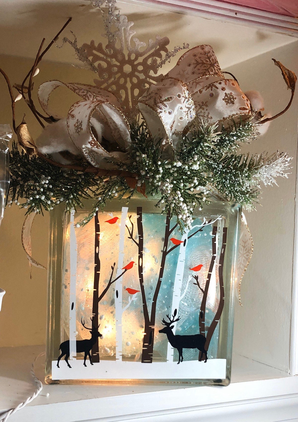 Winter Theme Light Box, Birch Trees, Cardinals,Deer, Night Lights
