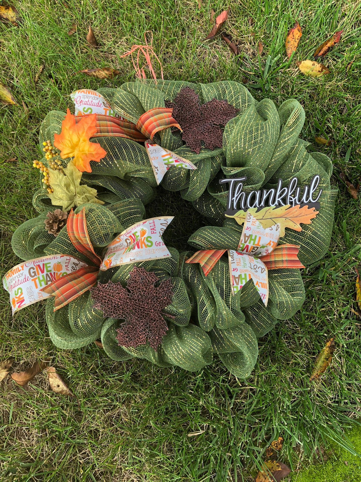 Thankful Wreath, green, leaves, Thanksgiving, Fall, housewarmings