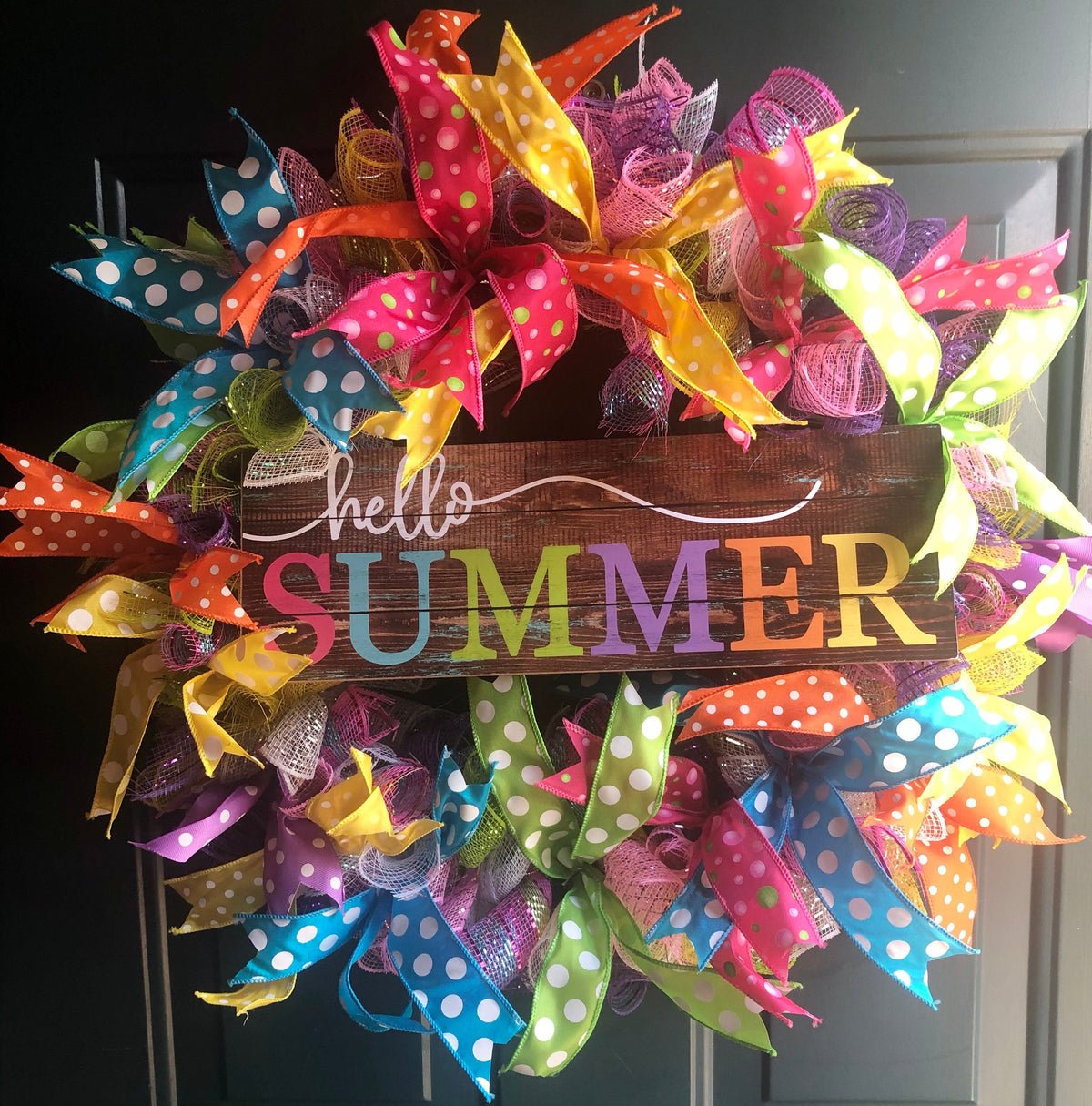 Hello Summer, Polka Dot, Colorful Wreath