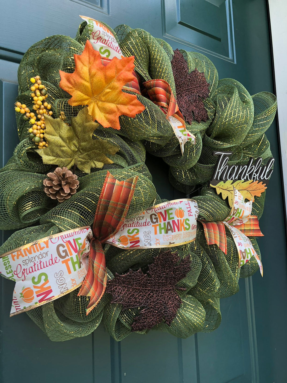 Thankful Wreath, green, leaves, Thanksgiving, Fall, housewarmings