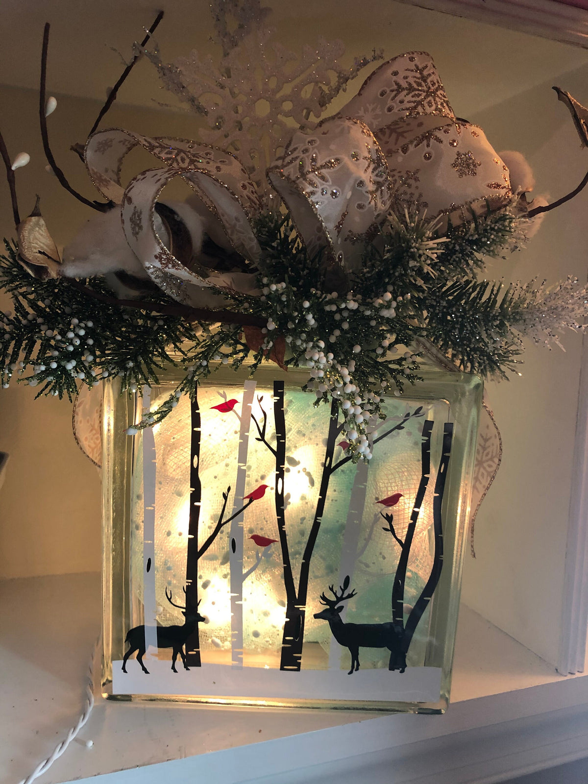 Winter Theme Light Box, Birch Trees, Cardinals,Deer, Night Lights