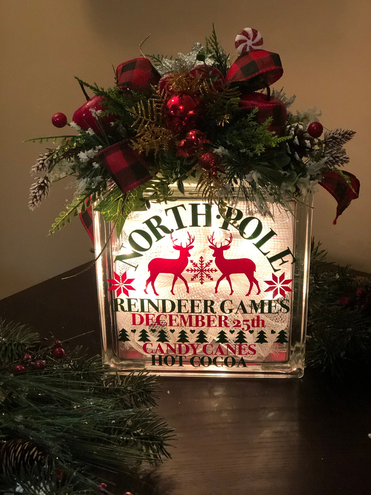 Reindeer Games, North Pole, Night Light, Light Glass Box