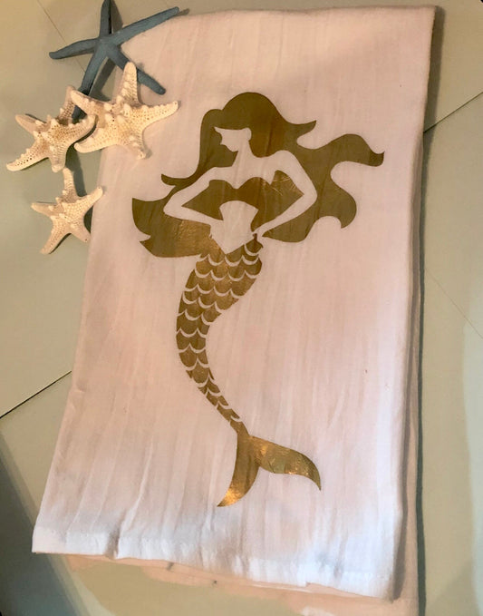 Mermaid under the Sea, Cotton, Tea Towel, Dish Towel linens