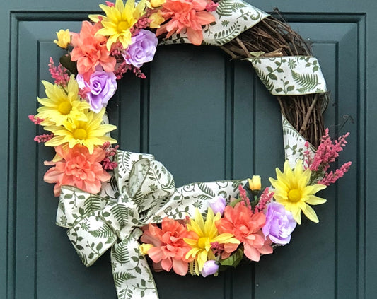 Spring Flower Wreath- Front Door Grapevine Wreath