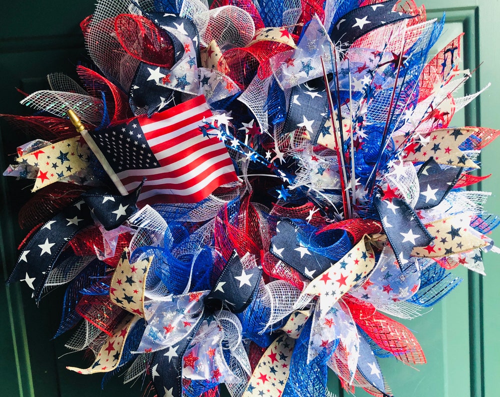 Patriotic 4th of July Wreath, Veterans Day, Memorial Red White and Blue Wreath