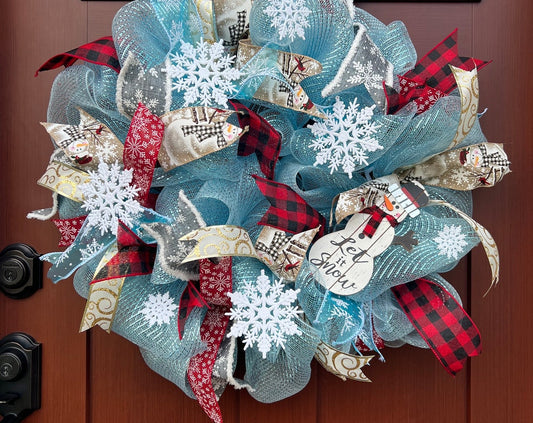 Snowman Wreath, snowflakes, winter wonderland wreath