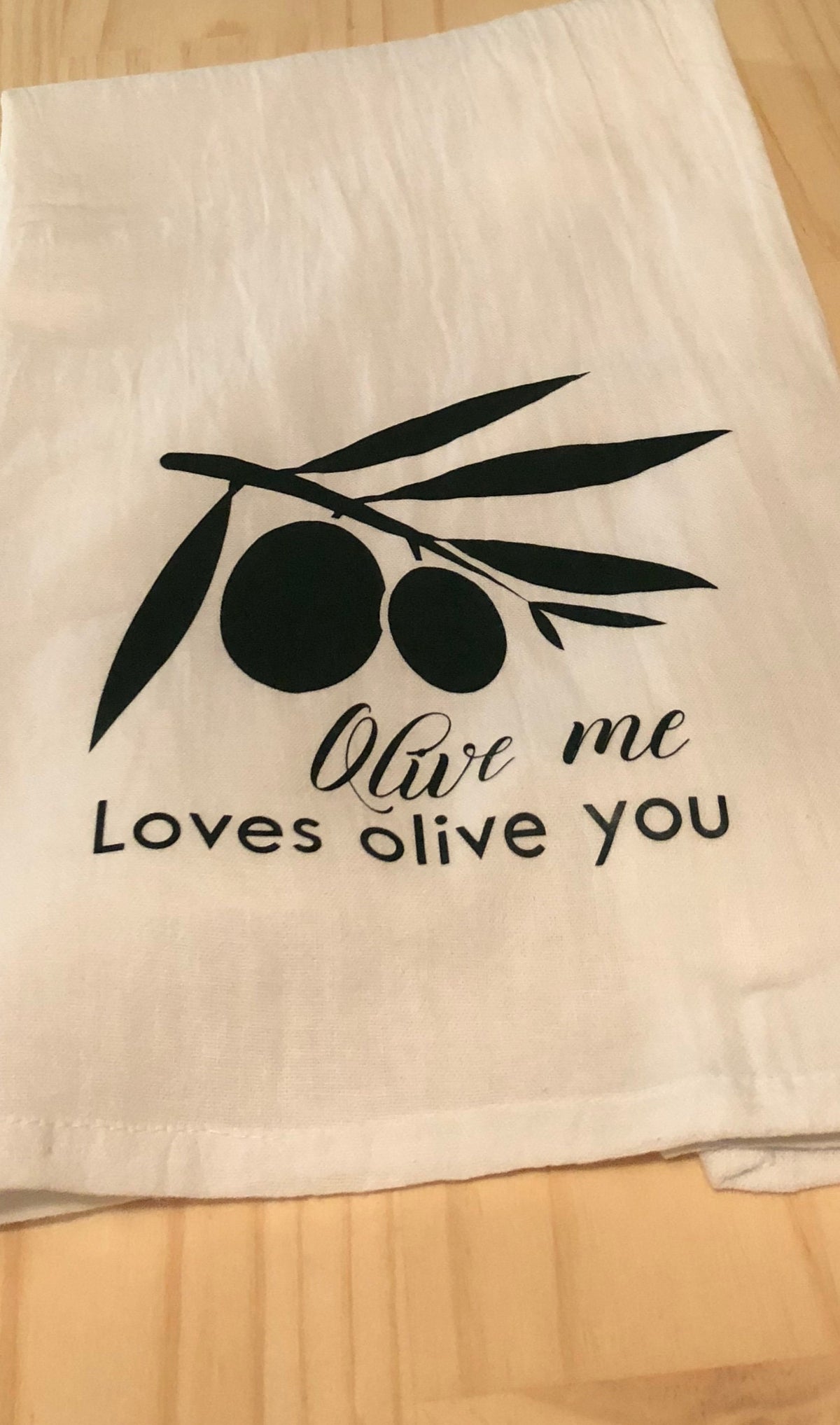 Olive You Kitchen Towel, 100% Cotton Dish Towel, Housewarming Gift