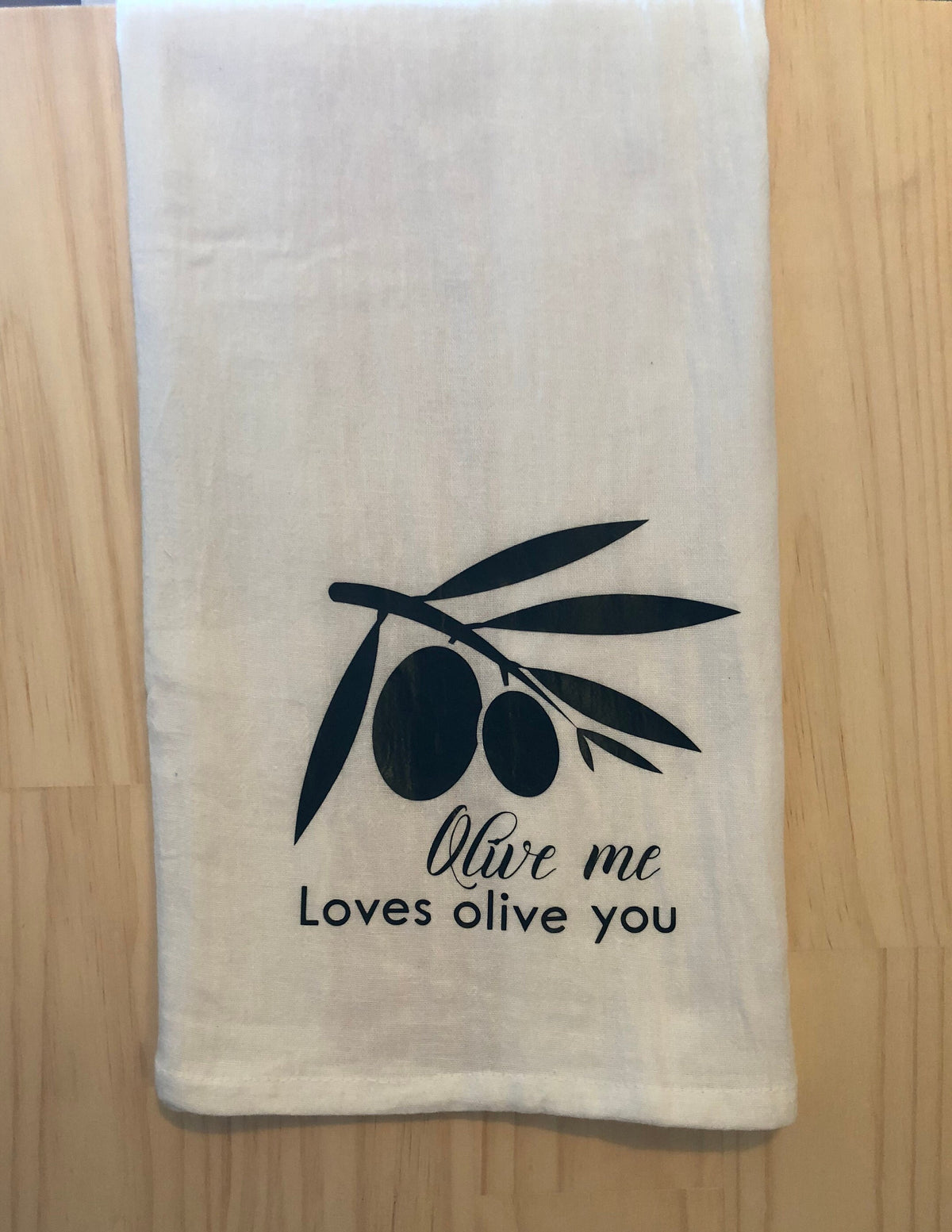 Olive You Kitchen Towel, 100% Cotton Dish Towel, Housewarming Gift