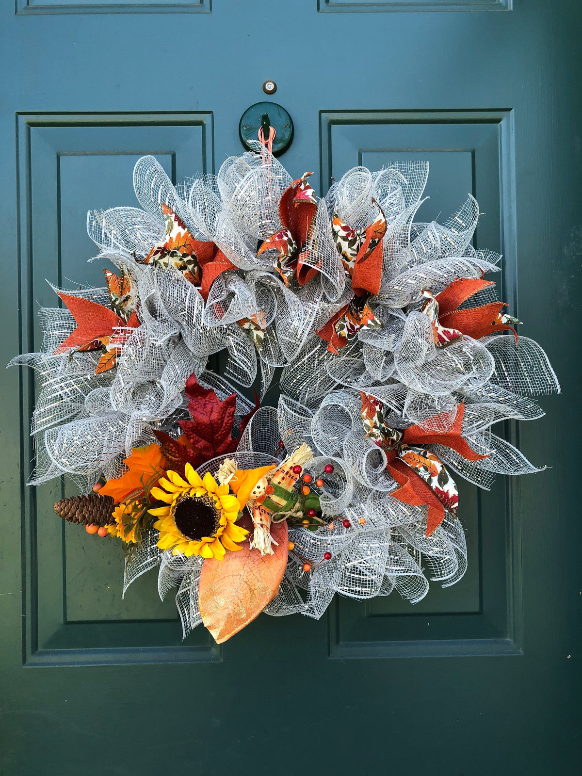 Scarecrow Fall Wreath | Sunflower Front Door Decor | Thanksgiving | Autumn Farmhouse Decor