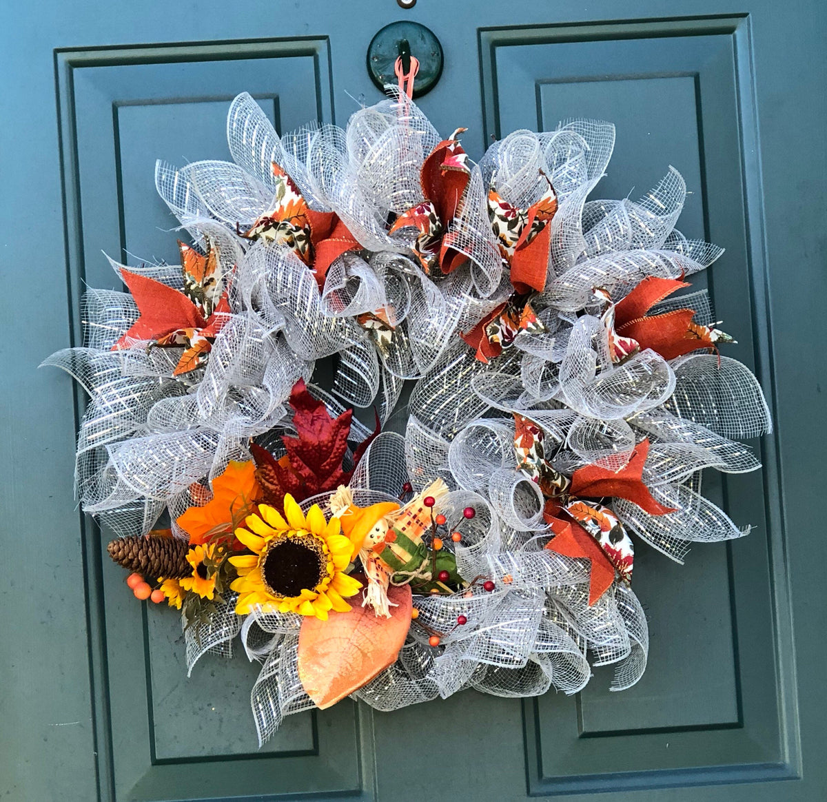 Scarecrow Fall Wreath | Sunflower Front Door Decor | Thanksgiving | Autumn Farmhouse Decor