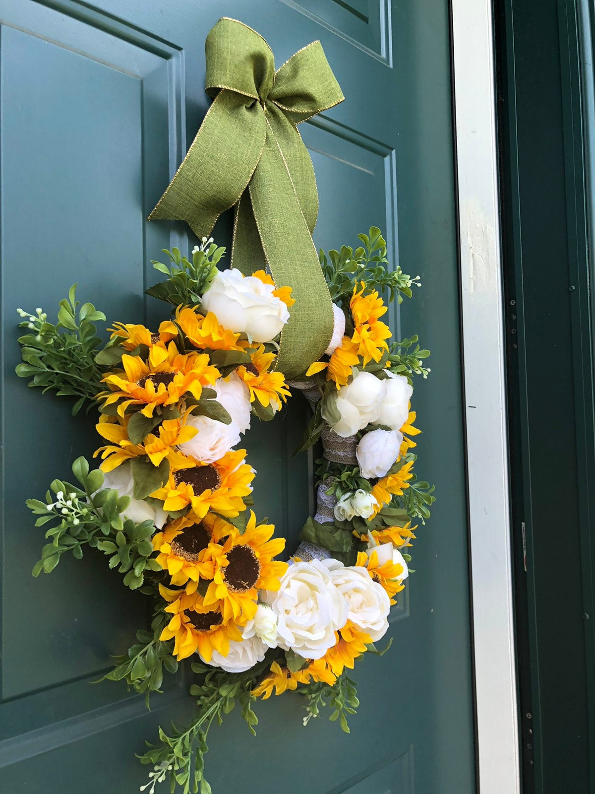 Sunflower White Roses Wreath, Fall Elegance, weddings, country living