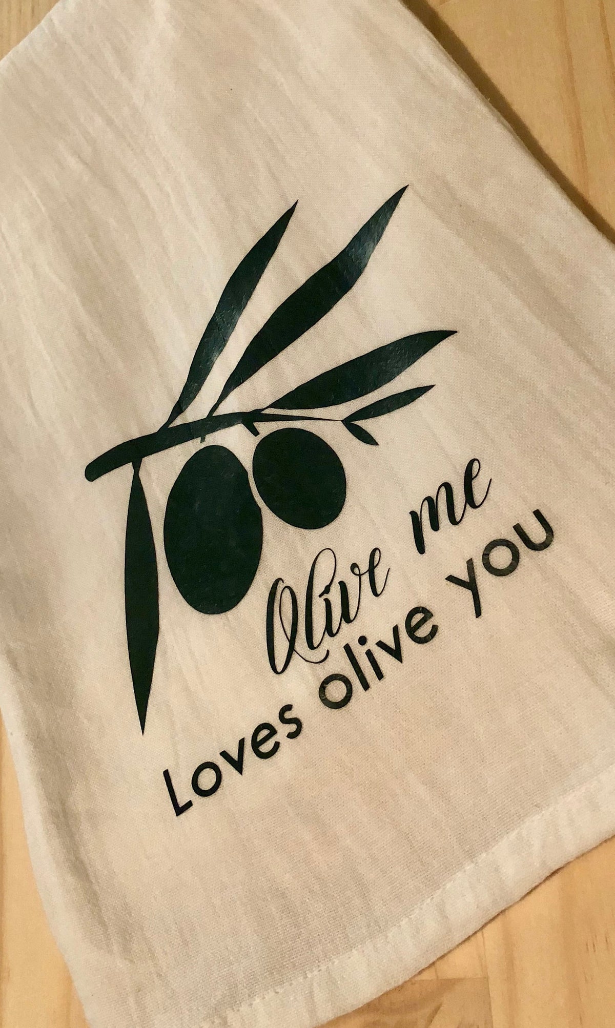 Olive You Kitchen Towel, 100% Cotton Dish Towel, Housewarming Gift
