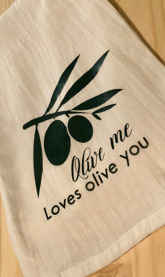 Olive You Kitchen Towel, 100% Cotton Dish Towel, Housewarming Gift