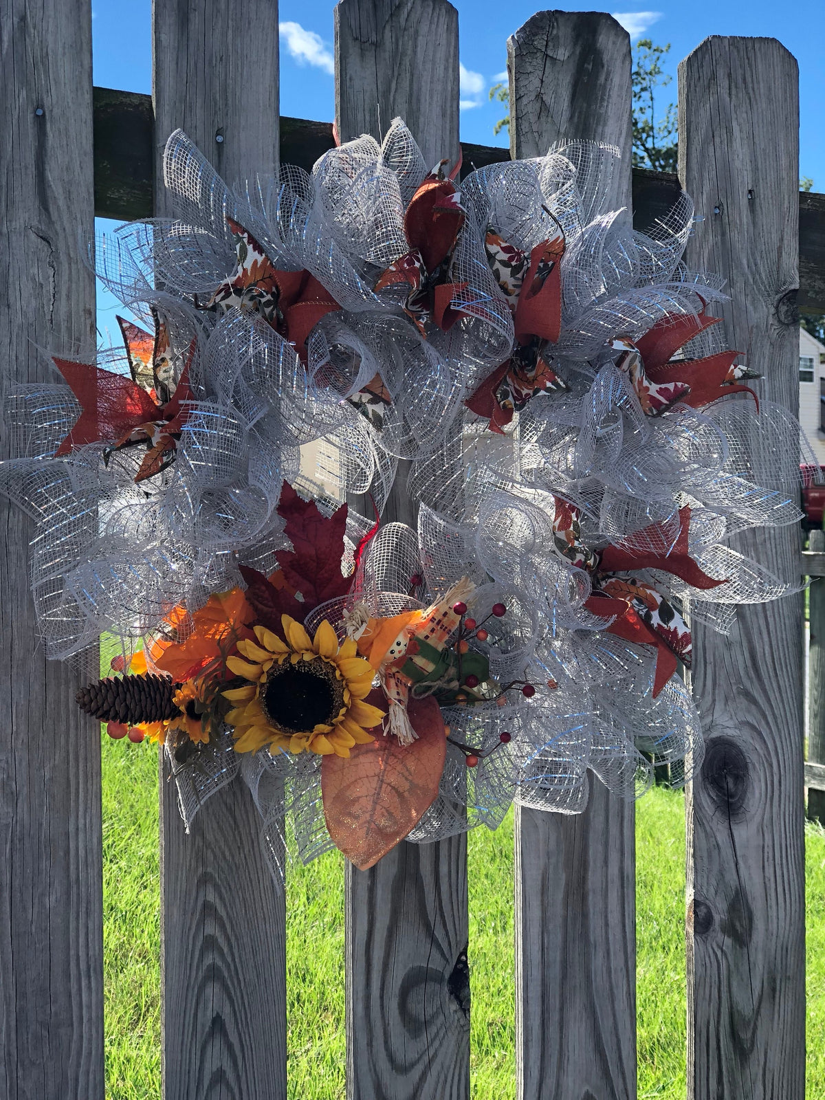 Scarecrow Fall Wreath | Sunflower Front Door Decor | Thanksgiving | Autumn Farmhouse Decor