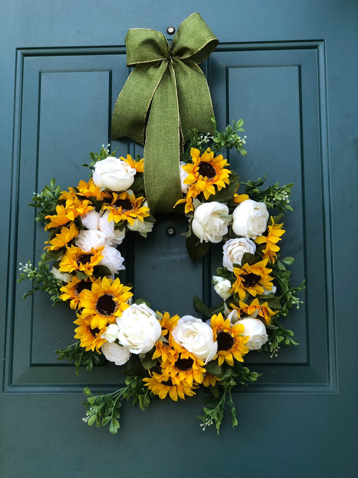 Sunflower White Roses Wreath, Fall Elegance, weddings, country living
