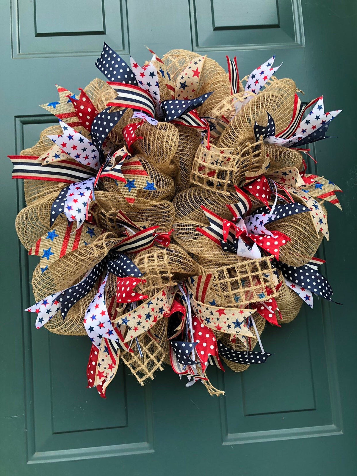 4th of July- Memorial, red white and blue, American front door wreath