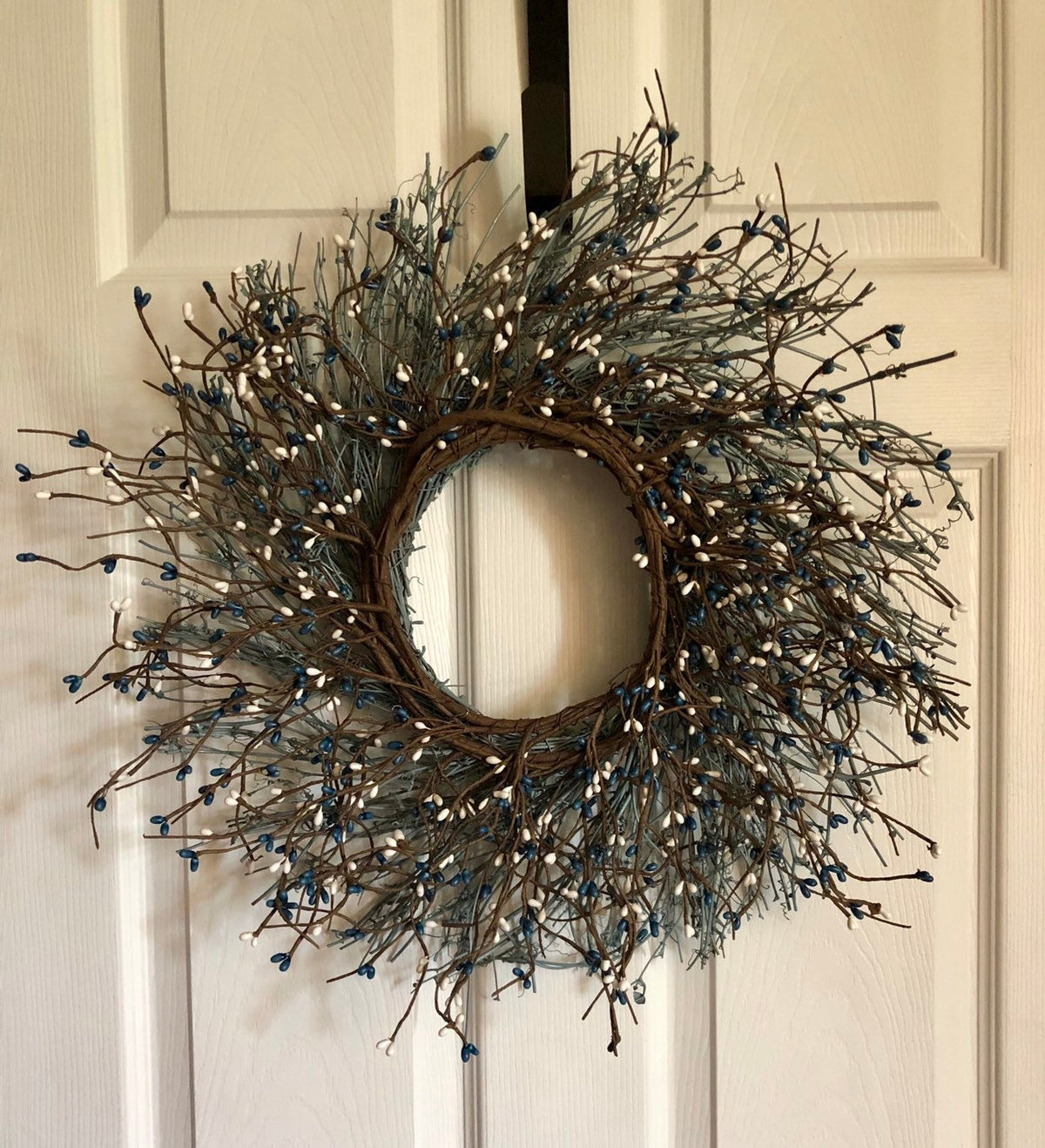 Blue, White and Gray Grapevine Wreath